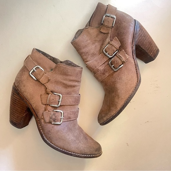 Dolce vita leather brown heeled ankle boots buckles Sz 8.5 - Picture 1 of 11